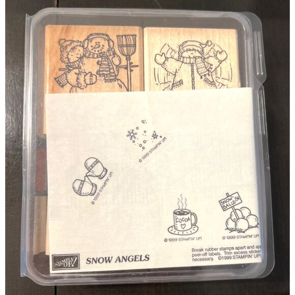 Stampin Up!  1999 Snow Angels 7 Piece Wood Mounted Rubber Stamp Set - Picture 1 of 3